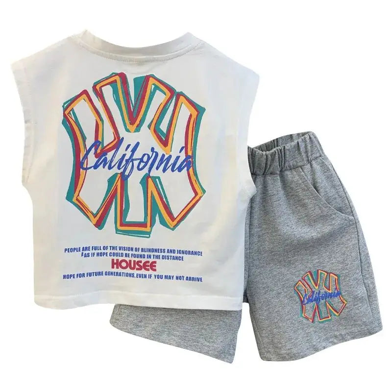 Children's summer vest set new boys' and girls' cotton sleeveless top+shorts 2PCS Kids Outfits 90-150cm