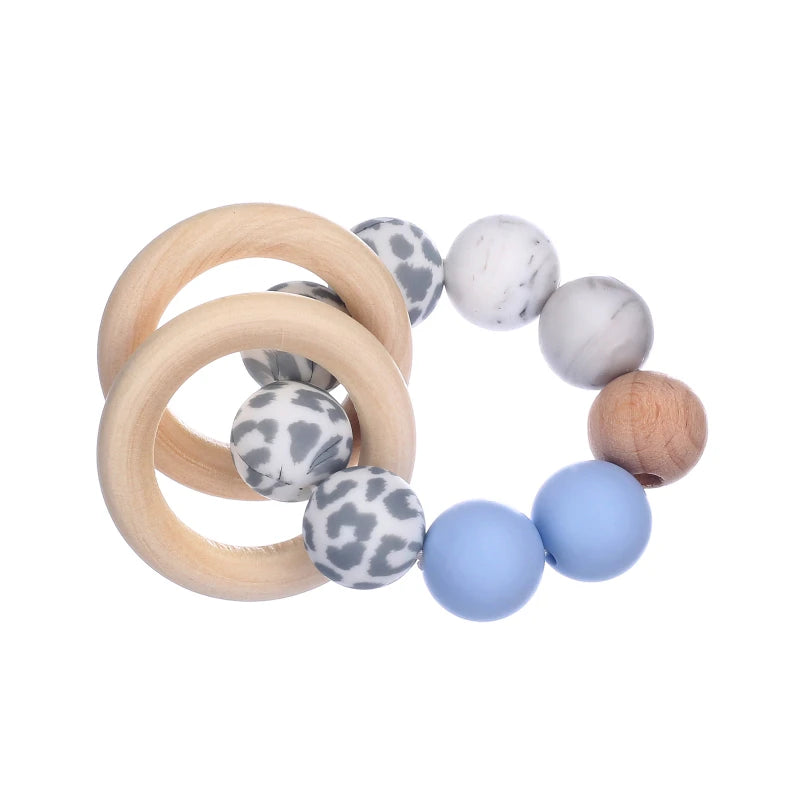 Baby Silicone Teether Ring Pendant Food Grade Silicone Round Beads Bracelet Rattle Toys For Baby Teething Safe Care Chew Toys