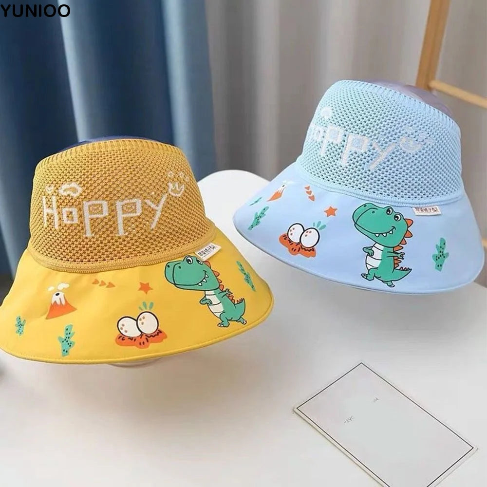 Cartoon Anti UV Protection Children Sun Hat Wide Brim Empty Top Summer Baby Sunhat Thin Comfortable Kids Beach Cap Outdoor