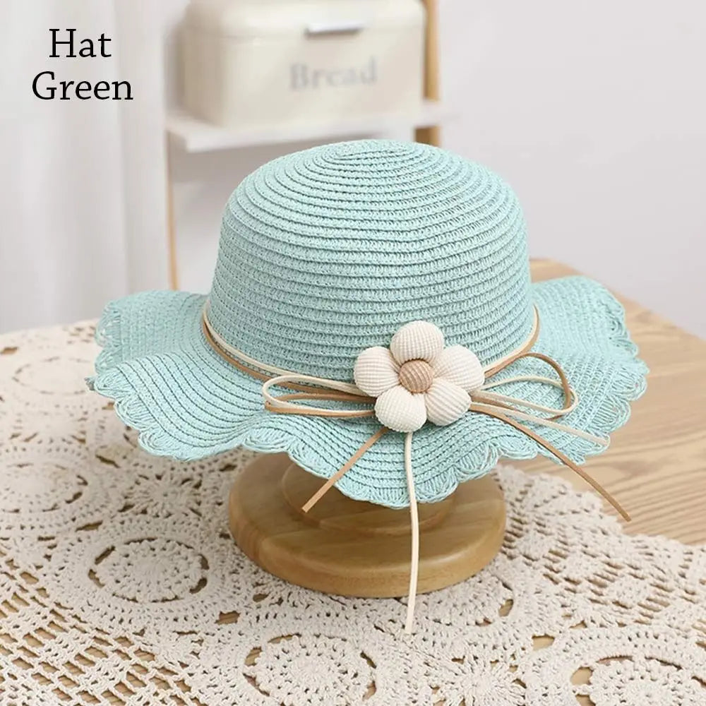 UV Protection Kids Straw Cap Bag Outdoor Spring Summer Breathable Beach Cap Travel Big Brim Sun Hat Children Girls