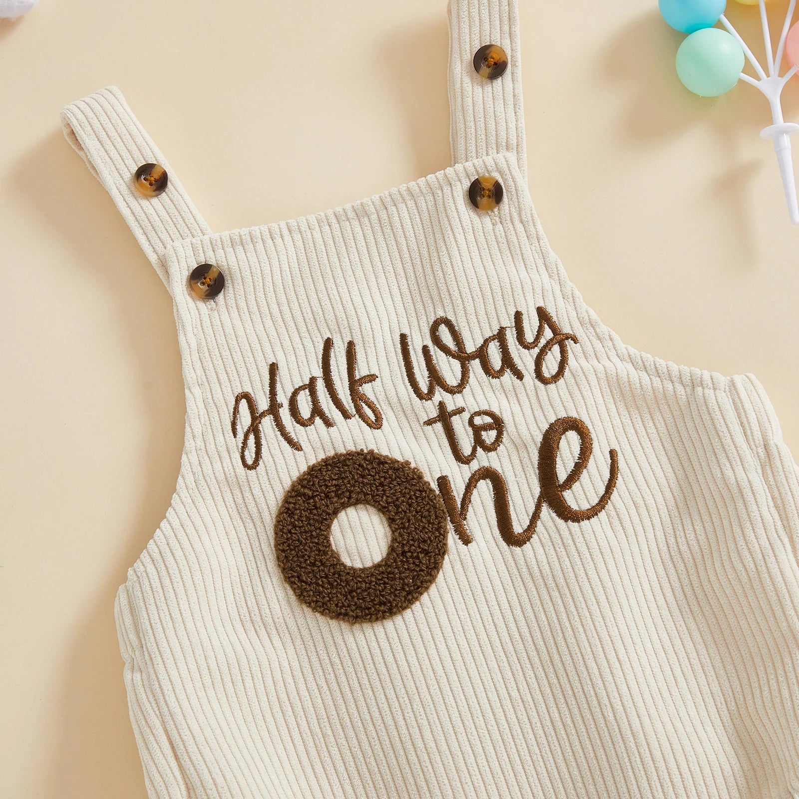 Baby Boy 1/2 Birthday Outfit Sleeveless Corduroy Overalls Half Way to One Cake Smash Romper for Half Birthday Party