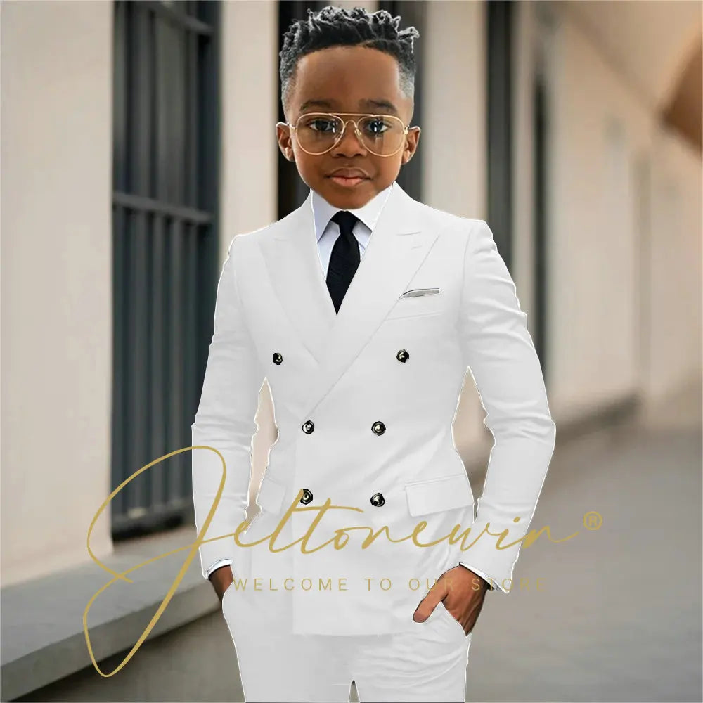 Boy's Beige Suit Set Double Breasted Blazer Pants 2 Pieces Classic kids Wedding Tuxedos Children Party Suits outfits