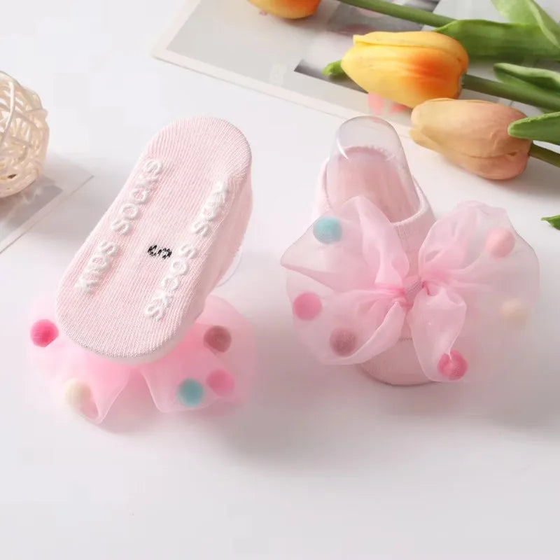 Newborn Baby Anti-slip Floor Socks Toddler Girls Cotton Ankle Socks with Bowknot Children's Socks for Kids 0-3Y Spring Autumn