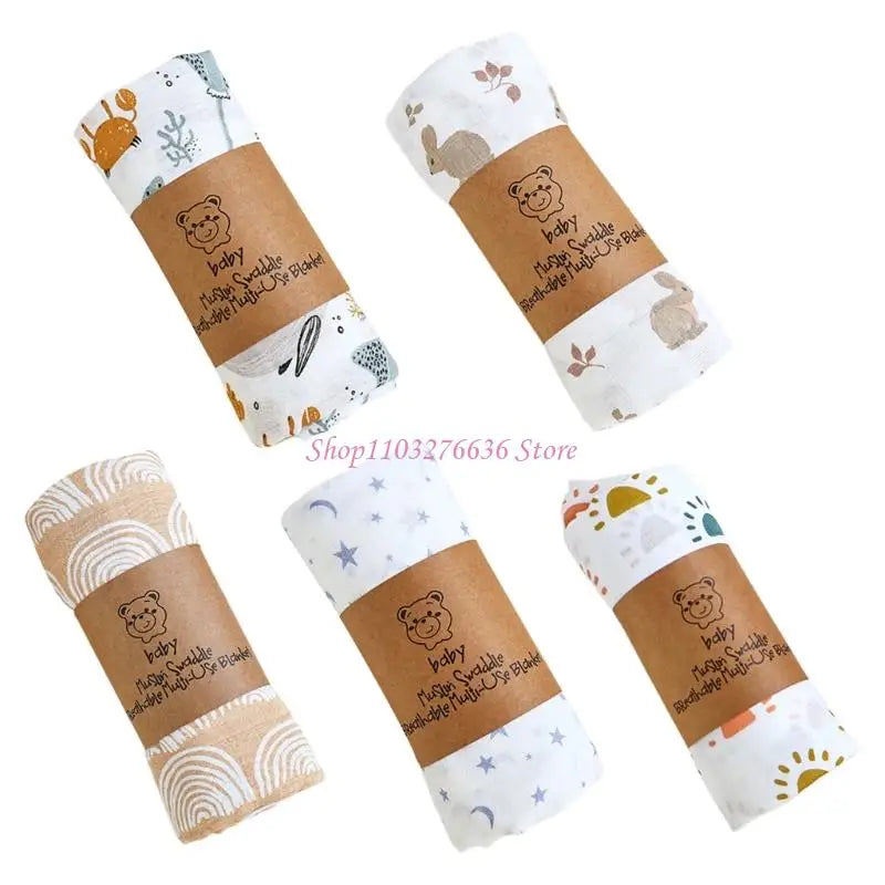 R6FD 120x110cm Swaddles Blanket for Newborns Breathable Cotton Baby Wrap Cloth Bath Towel Boys Girls Nursery Essential
