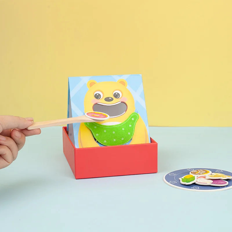 Parent child simulation teddy bear feeding game, early childhood education, baby's fine action, spoon training toy