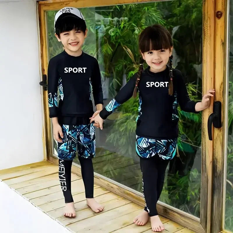 Swimming Suit for Children, Babies, Teenagers, Students, Boys and Girls Long Sleeves+pants+shorts 3pcs Swimsuit Girls Swimwear