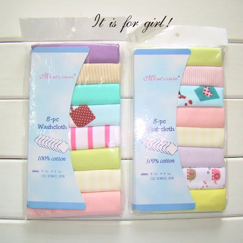 8PCS Newborn Cotton Towels UltraSoft Drool Bibs Baby Care Set Wash Bath Handkerchiefs for Boys Girls