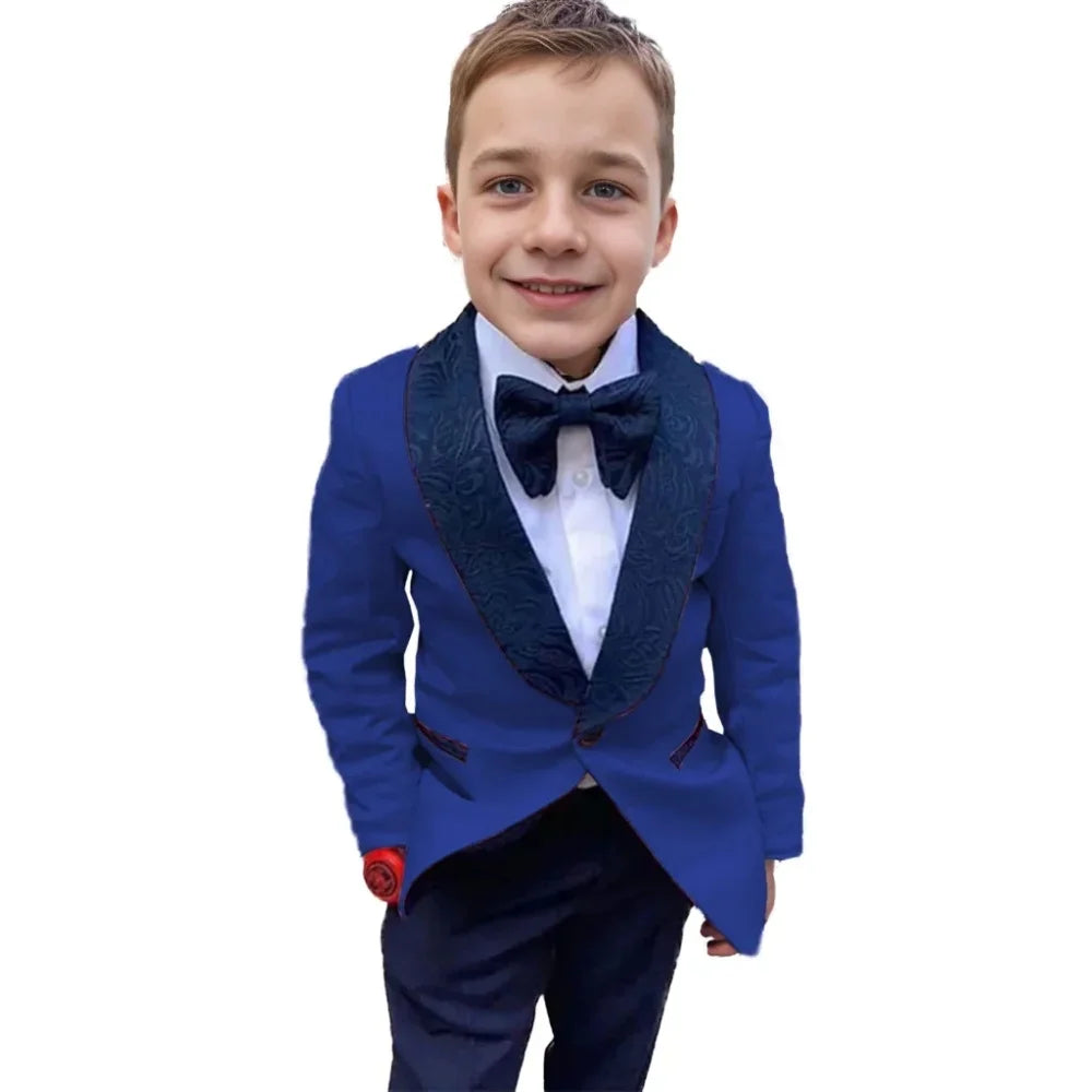 Children Formal Photography Suit Flower Boys Blazer Tuxedo Dress Teen Wedding Costume Kids Coat Pants 2Pcs Clothes