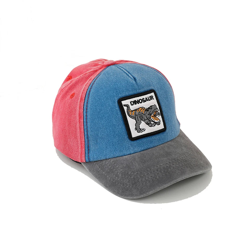 Summer Outdoor Washed Denim Sun Hat For kids Boys Girls Cartoon Dinosaur Embroidery Baby Baseball Cap Vintage Snapback Caps