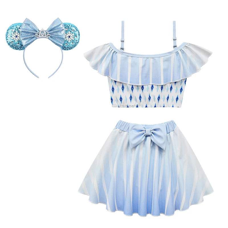 Swimsuit 2022 New Girls Snow Queen Elsa Anna Princess Swimwear Children One-pieces Rapunzel Melinda Tiana Baby Swimming Bikinis