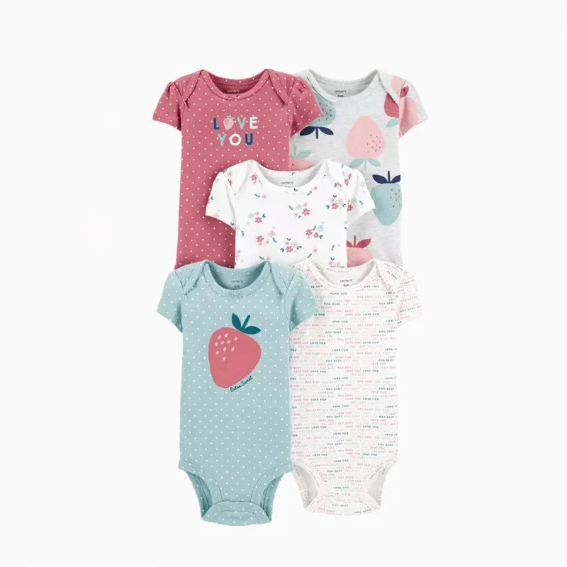 Newborn Baby Girl Boy Clothes Summer Short-Sleeve 100% Cotton Baby Romper Toddler Kids Bodysuit Children's Clothing 5 PCS/SET