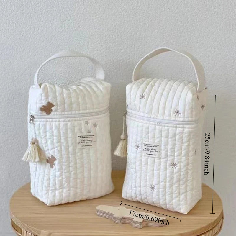 Portable Stroller Nappy Bag Quilted Baby Diaper Caddy Organizer Embroidered Mommy Bags Babies Accessories Changing Bag Storage