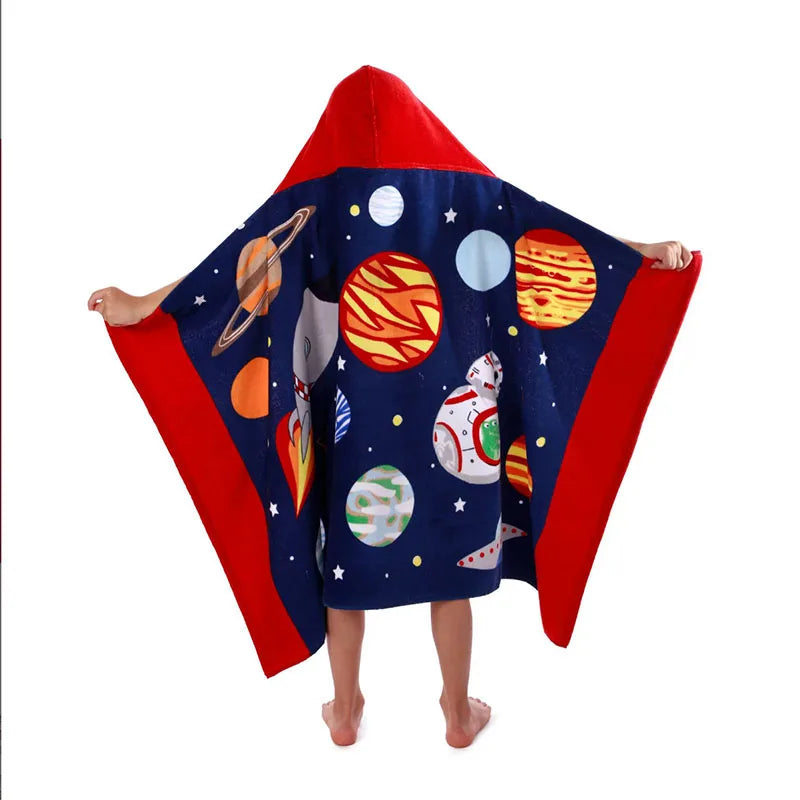 Cotton Kids Hooded Bath Towel Beach Vacations Swimming Children Cartoon Cloak Bathrobe Hooded Bath Towels for Boys Girls