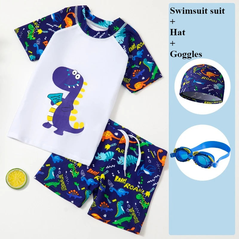 2025 Kids Boys Girls Swimwear Set Clothes Children Cartoon Print Separates Matching Summer Beach Vacation Outfit Casual Wear