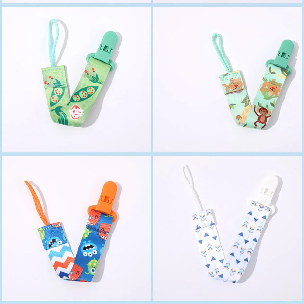 Cute Cartoon Baby Pacifier Clips Ribbon Anti-drop Buckle Strap Pacifier Chain Fixed Button Adjustable Dummy Clip