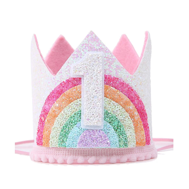 1st Birthday Party Decor Hat Kids 1 2 3 Year Happy Birthday Boy Girl First Birthday Party Baby Shower Decor Pink Kids Crown Hat