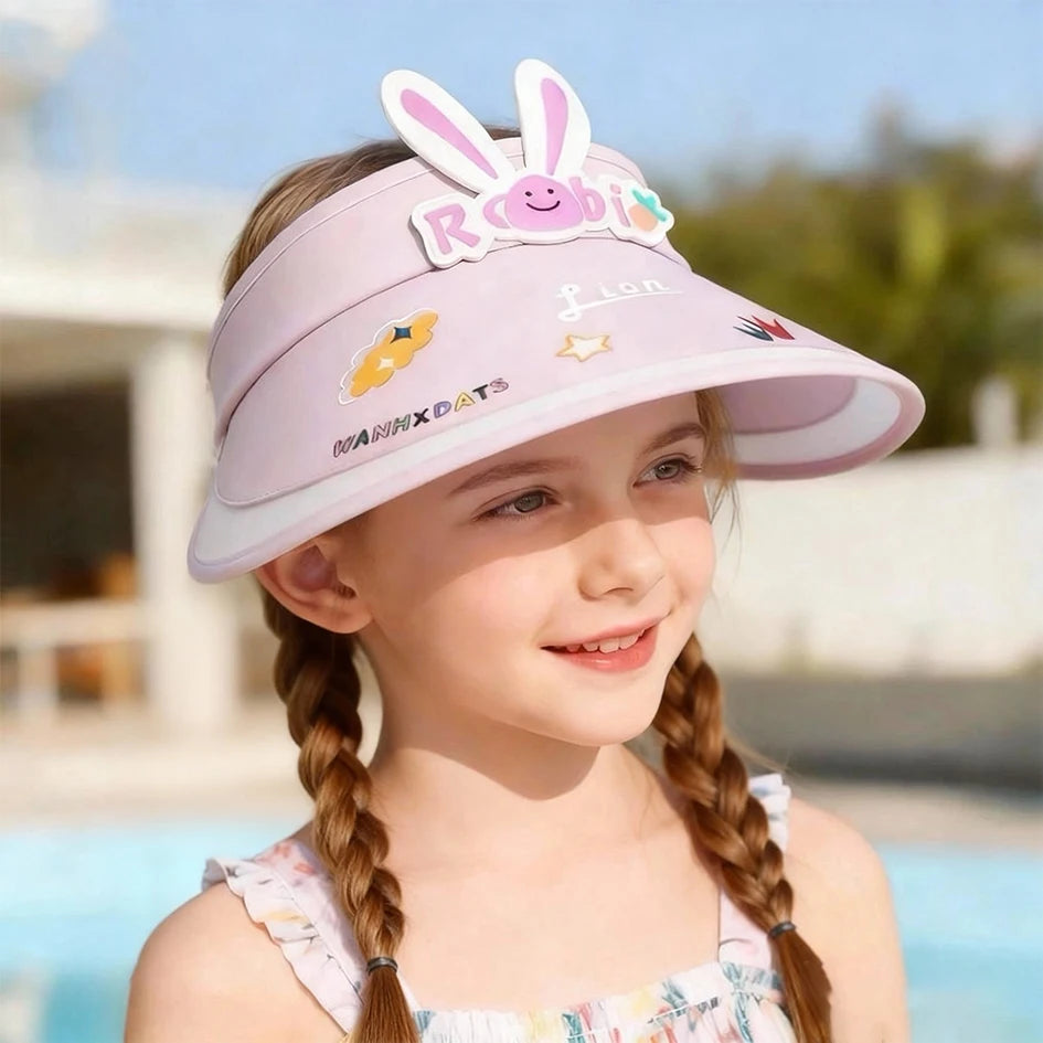 Children Sunshade Hat 2-8 Years Old Boys Empty Top Big Brimmed Cool Hat Summer Girls Cartoon Ice Silk Adjustable Sunscreen Hat