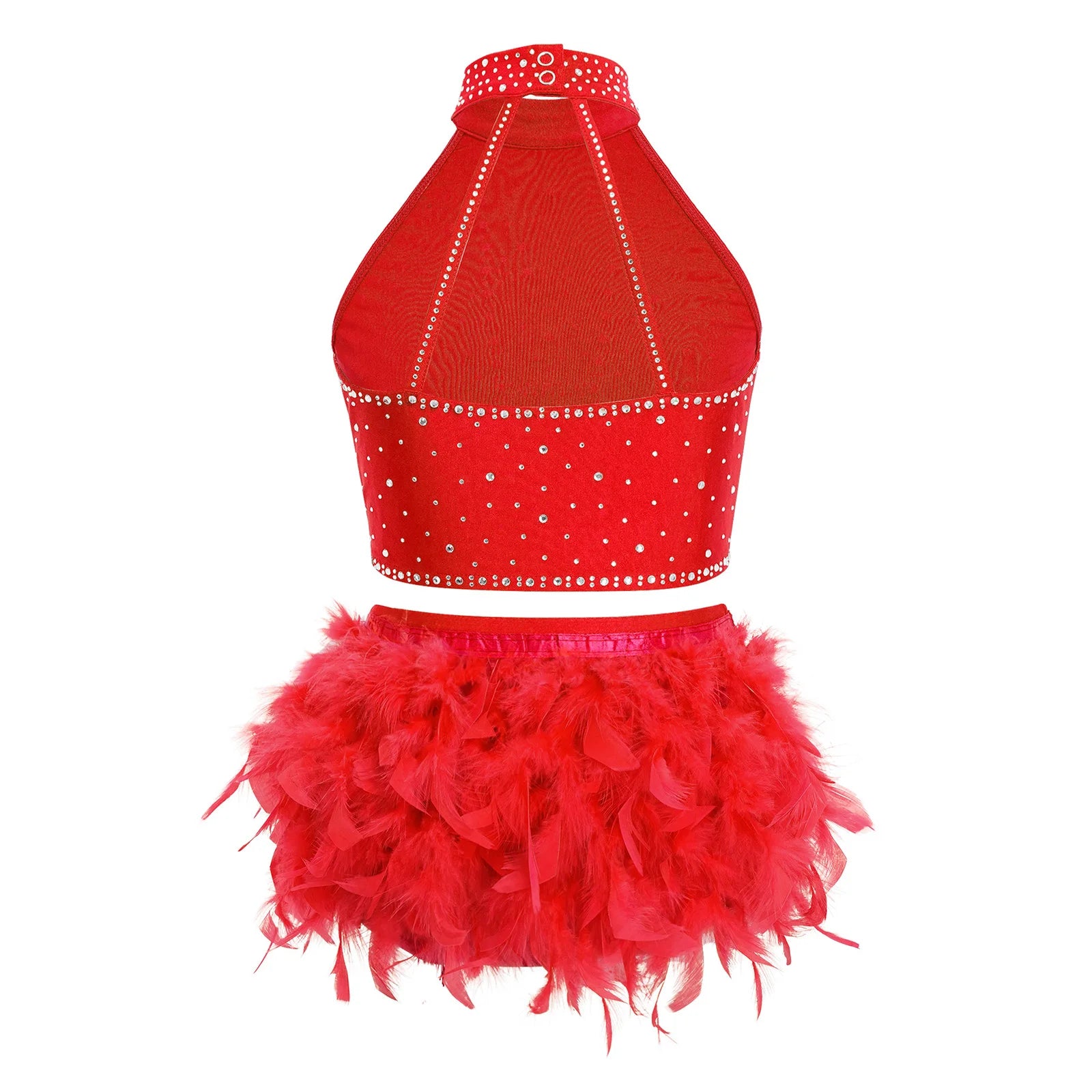 Kids Girls Ballet Samba Rumba Dance Outfits Latin Dance Performance Costume Crop Top with Tassels Feather Skirt Dance Wear