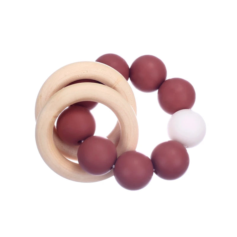 Baby Silicone Teether Ring Pendant Food Grade Silicone Round Beads Bracelet Rattle Toys For Baby Teething Safe Care Chew Toys