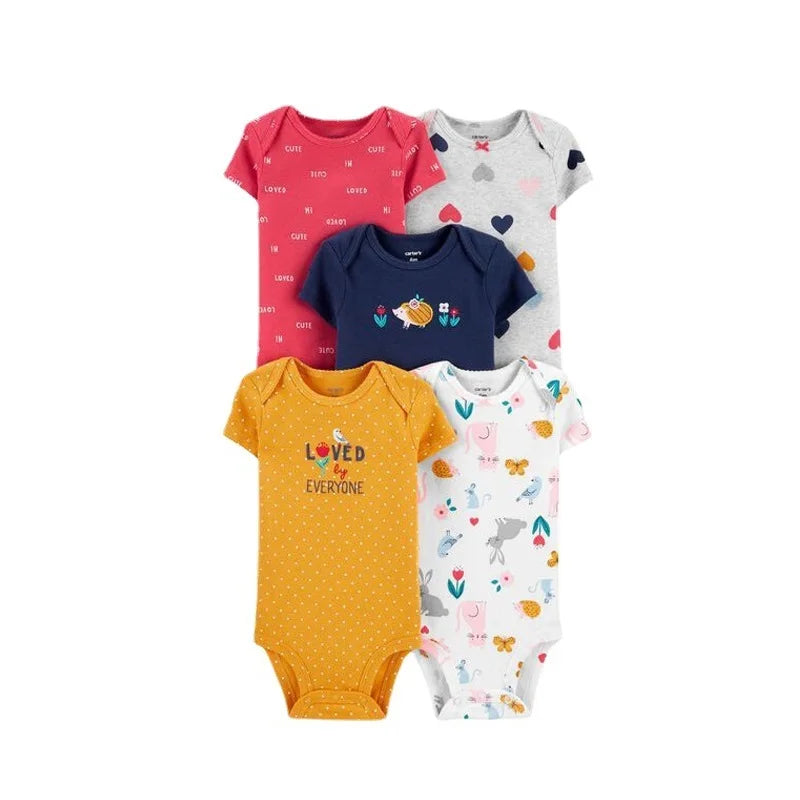 Newborn Baby Girl Boy Clothes Summer Short-Sleeve 100% Cotton Baby Romper Toddler Kids Bodysuit Children's Clothing 5 PCS/SET