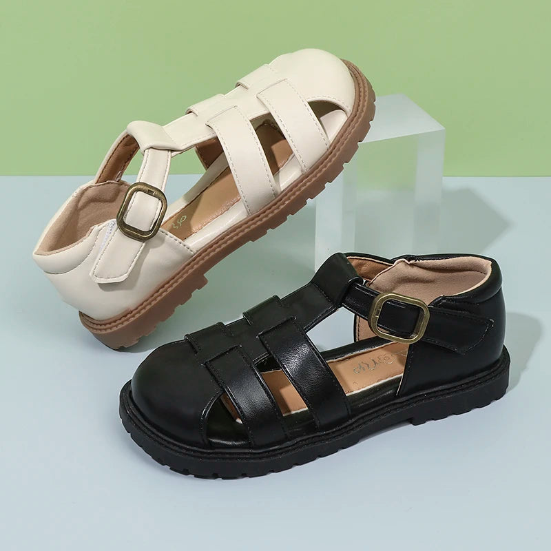 Kids Sandals Casual Soild Color Girls Roman Shoes Non-slip Hollowed-out 2025 Summer New Boys Beach Shoes Soft Sole