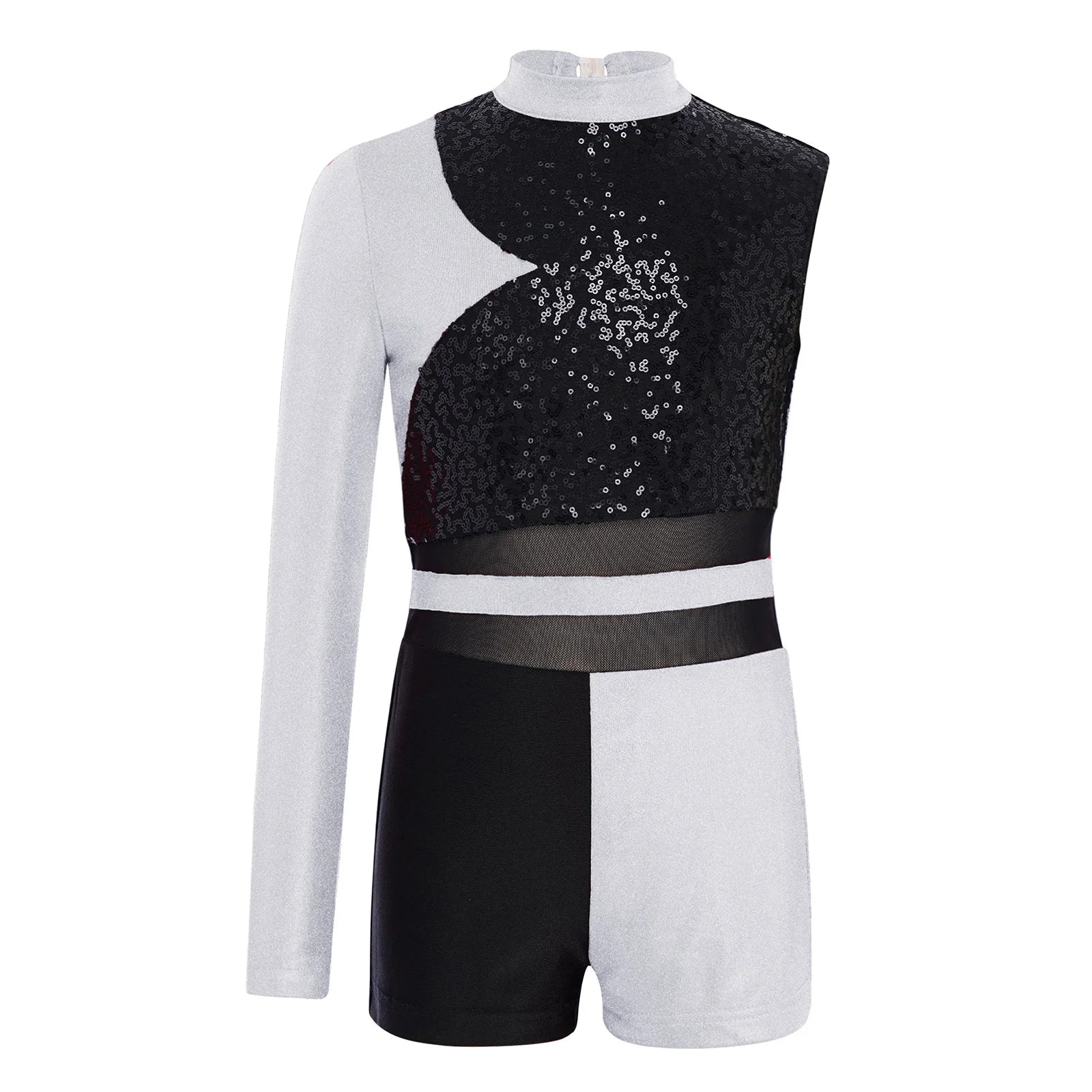 Kids Girls Gymnastics Ballet Leotards Jumpsuit Dance Outfits Performance Costume Cutout Back Glittery Sequins Metallic Dancewear