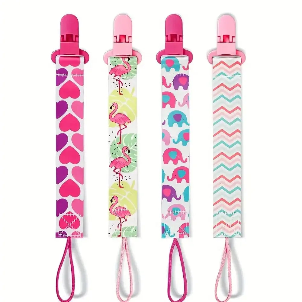 HOMFISH 4pcs/set Newborn pacifier chain clip Double-sided printed pacifier Belt Pacifier holder Infant feeding