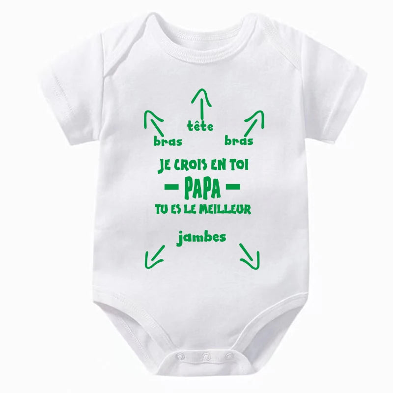 Papa Tu Es Le Meilleur Baby Bodysuit Cute Summer Baby Romper Body Baby Boys Girls Clothes Outfits Cotton Baby Wear Dad's Gift