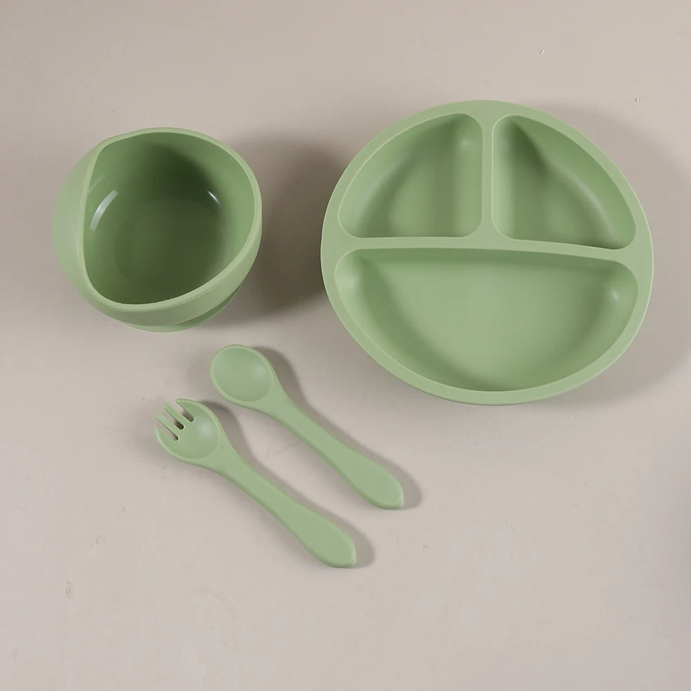 2025 baby feeding plate 3 grids divided sauction bowl spoon fork set boy girl tableware