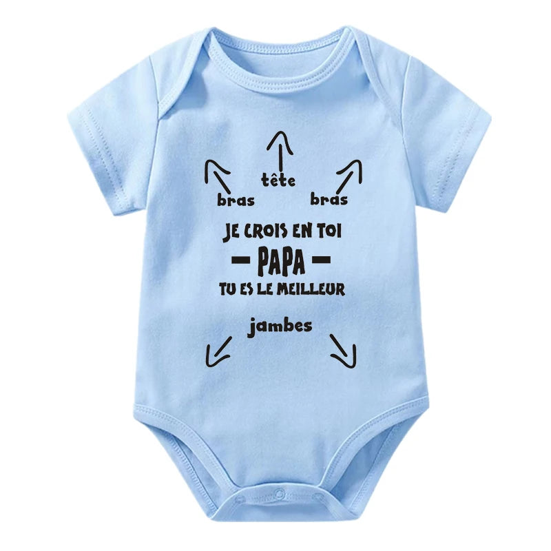 Papa Tu Es Le Meilleur Baby Bodysuit Cute Summer Baby Romper Body Baby Boys Girls Clothes Outfits Cotton Baby Wear Dad's Gift