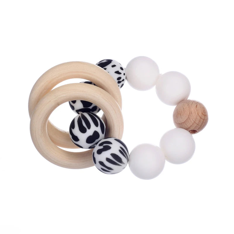 Baby Silicone Teether Ring Pendant Food Grade Silicone Round Beads Bracelet Rattle Toys For Baby Teething Safe Care Chew Toys