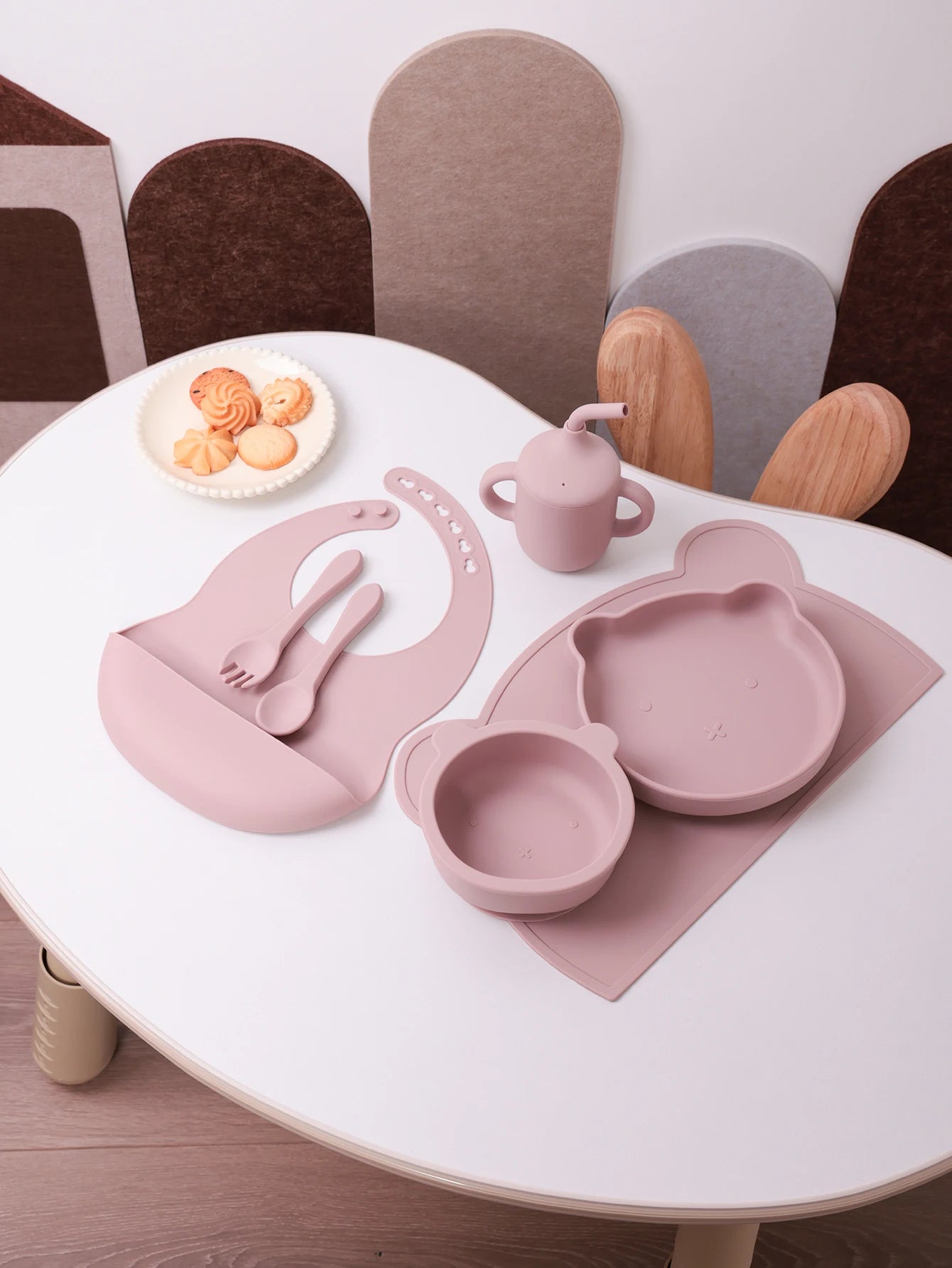 7PCS Silicone Baby Feeding Set Cartoon Plates Suction Bowl Straw Cup BPA Free Toddler Tableware Self Feeding Essentials