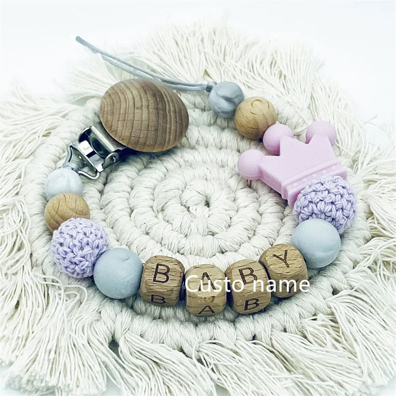 Baby Custom Name Silicone Beads Flower Ring Pacifier Clips Safe Teething Chains Teether Eco-friendly Dummy Beech Clips Holder