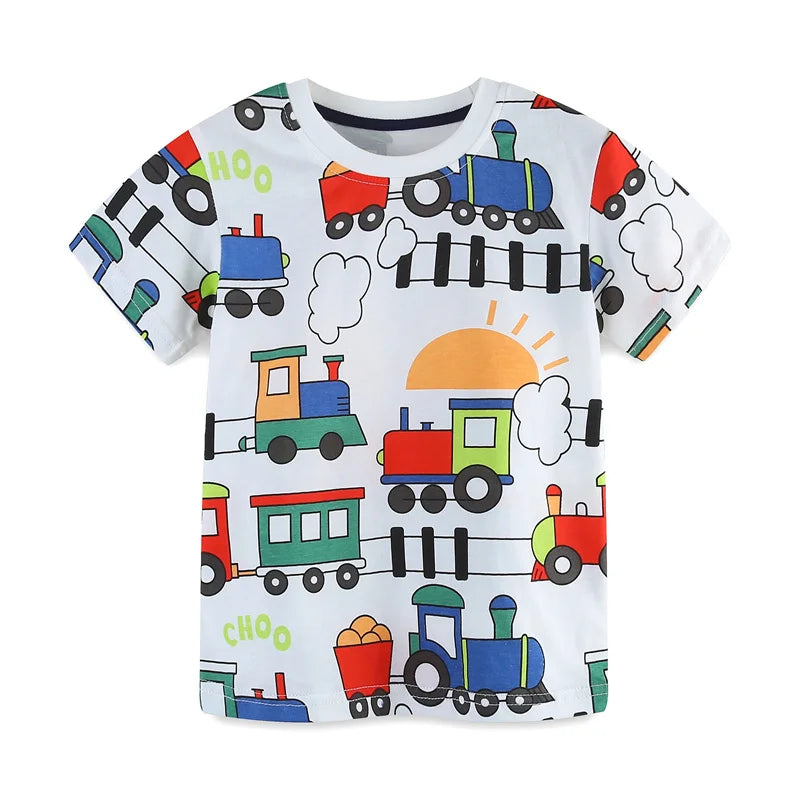 2-7T Cotton Boys Kids TShirts Summer Hot Selling Toddler Clothing Short Sleeve Cartoon Print Fashion Kids Tees Tops