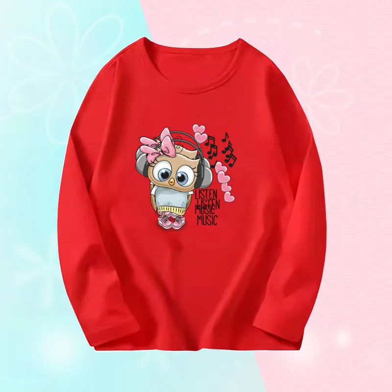 Toddlers Autumn T-shirts For Girl Long Sleeve Cute Tee Shirts Biggirl Casual T-shirts Little Girl Cotton Spring T-shirts