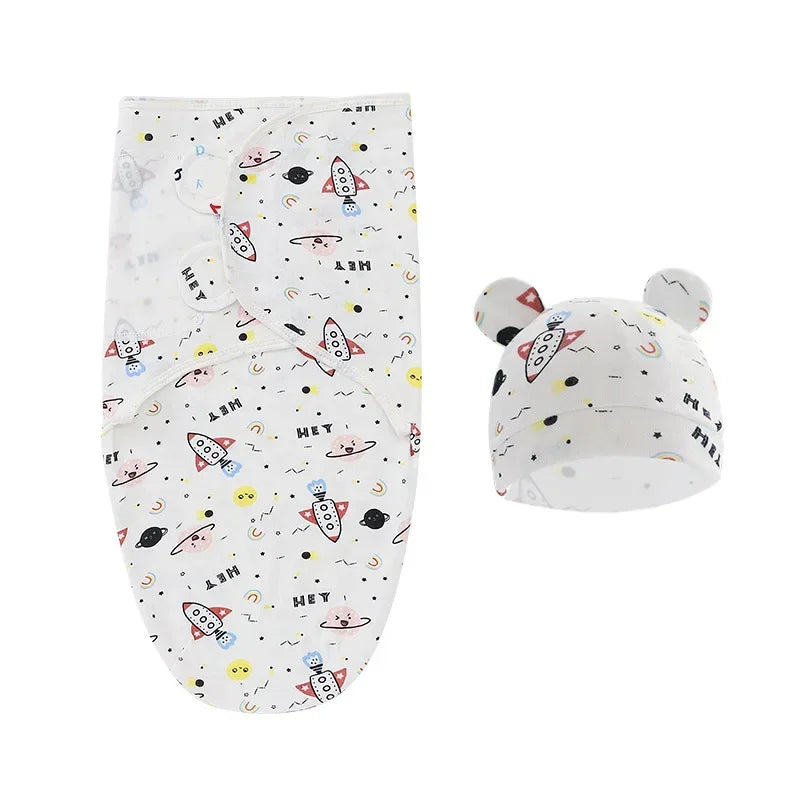 100% Organic Cotton Baby Swaddle Blanket Wrap Hat Set for Infant  Adjustable Newborn Swaddle Baby Swaddle for 0-3 Month