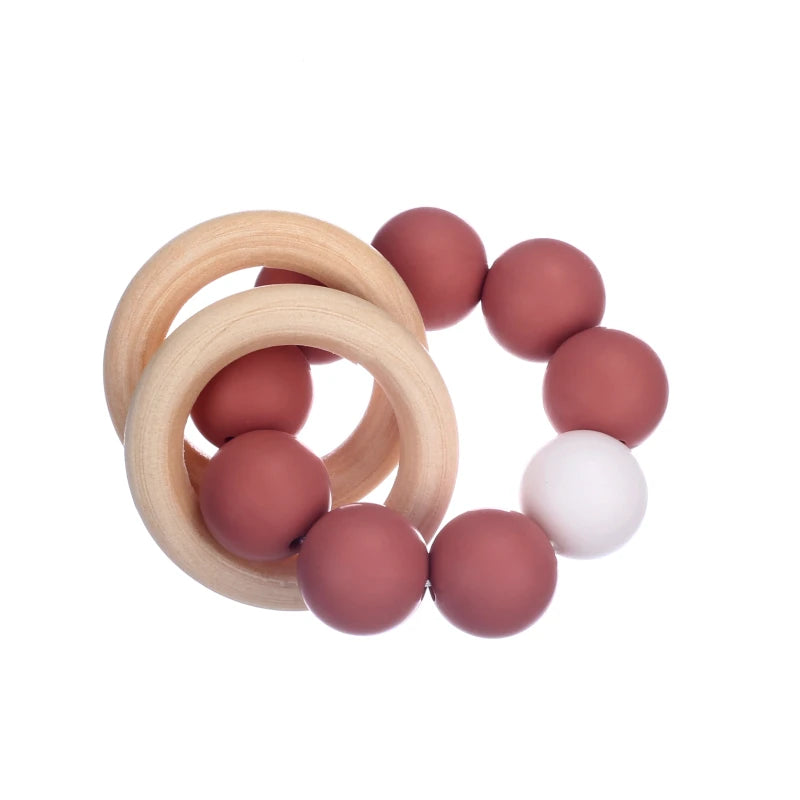 Baby Silicone Teether Ring Pendant Food Grade Silicone Round Beads Bracelet Rattle Toys For Baby Teething Safe Care Chew Toys