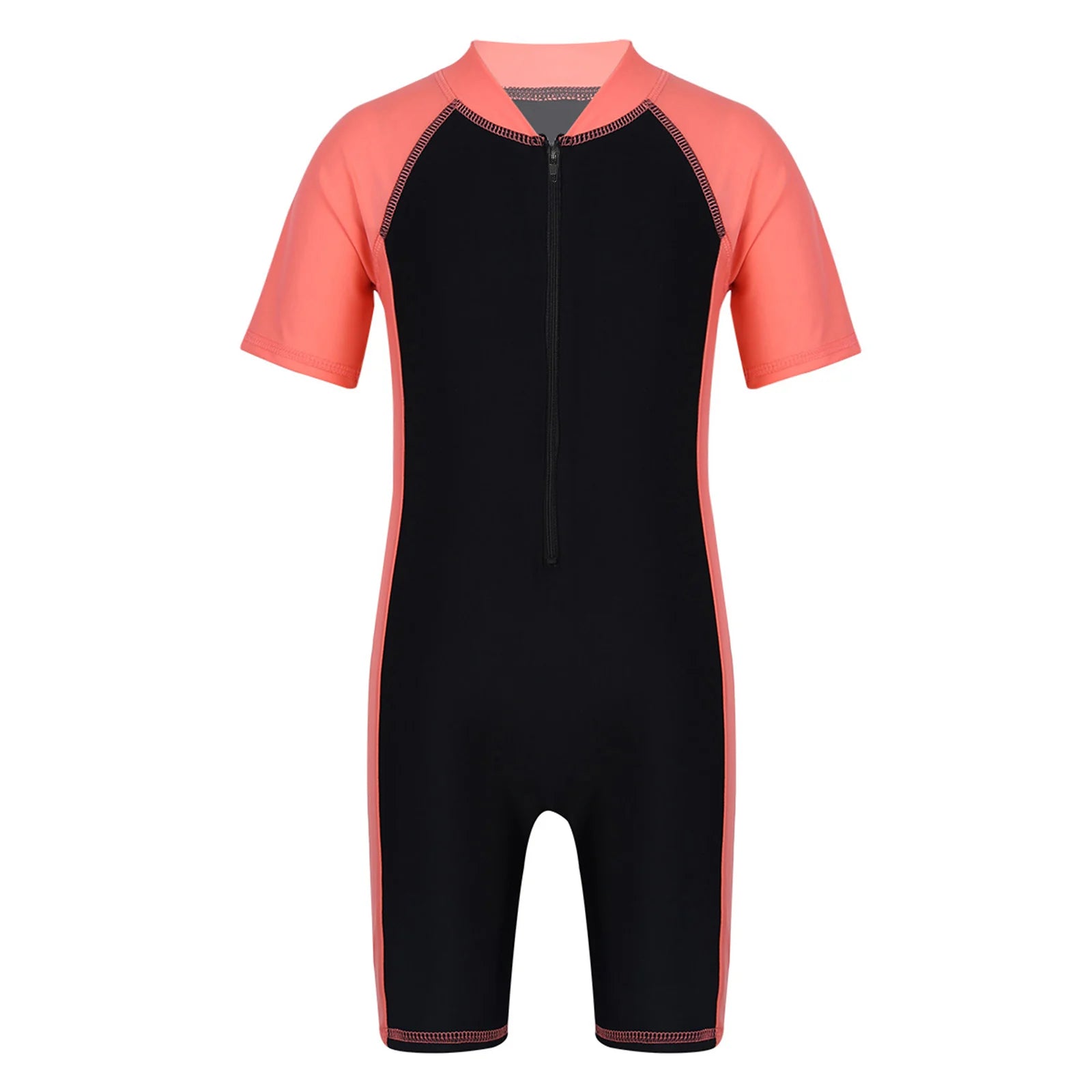 Kids Boys Girls Wetsuit Swimsuit One-piece Rash Guard Swimwear Short Sleeves Zippered Shorty Bodysuit Swimming Bathing Suit