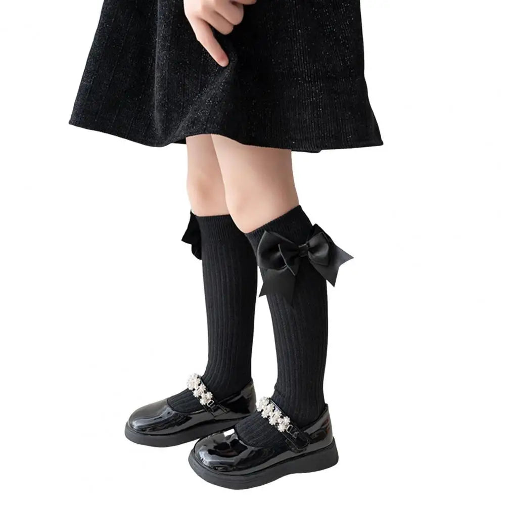 Cute Cartoon Kids Stockings Bow Knee High Cotton Socks Cotton Long Socks Breathable Mid-Calf Socks for Toddler 3-12Y