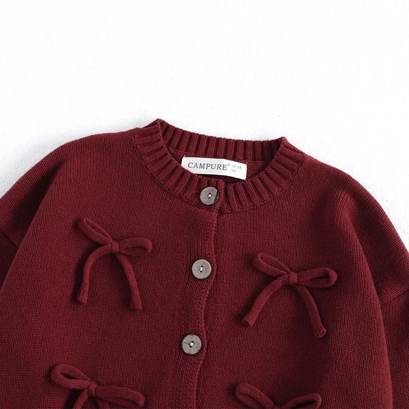 Kids Clothes Girls 1-7Y Baby Girls Sweater Cotton Bow Embellished Knit Cardigan Autumn Winter Fashion Wear Sweater Children Top