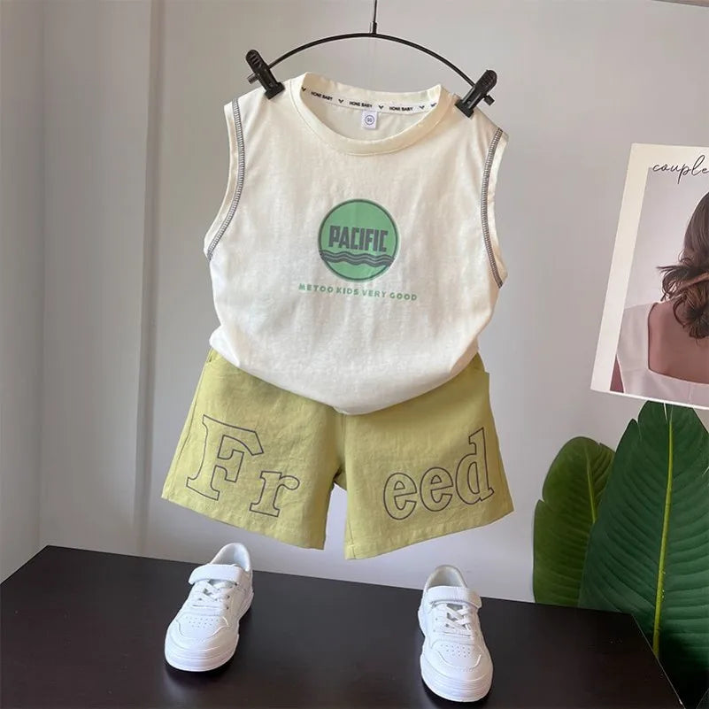Outdoor Clothes for Children Boys Summer Kids Baby 2PC Sleeveless Top & Pants Shorts Sporty Outfit Premium Cotton 2-10 Years Old