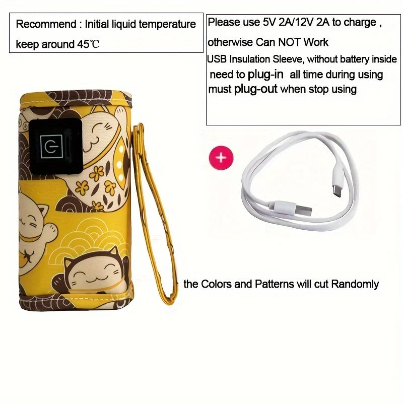 USB Charger Nursing Bottle Insulation Sleeve Warmer Bag for Travel On-the-Go Heating Water Milk Formula Keep Liquid Warm
