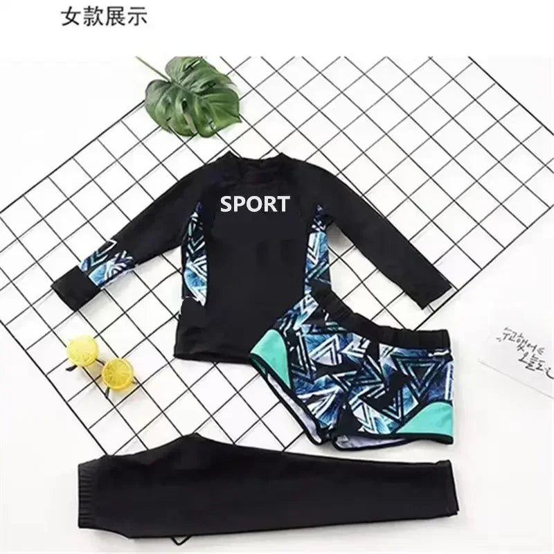 Swimming Suit for Children, Babies, Teenagers, Students, Boys and Girls Long Sleeves+pants+shorts 3pcs Swimsuit Girls Swimwear