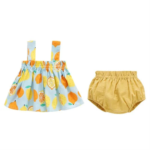 Summer Newborn Baby Clothes For Girls Boys Set Print Thin Mini Dress And PP Shorts 2Pcs Set Infant Baby Clothing Outfit 6-24M