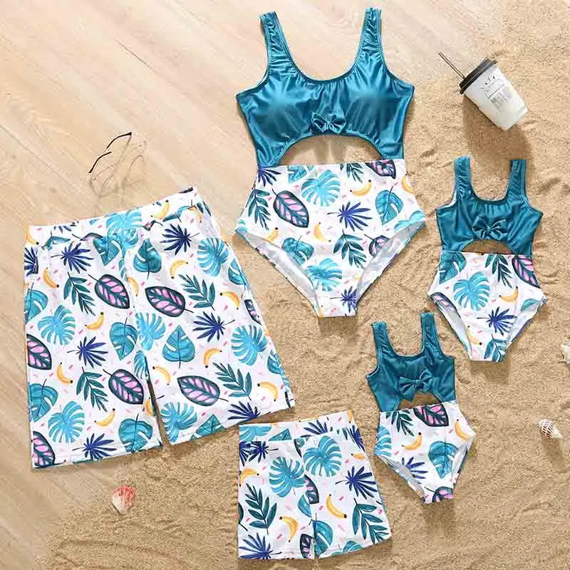 Men Dad Son Swimwear Shorts Family Clothing New Family Matching Swimwear Bow Print Women Mother Daughter Swimsuit