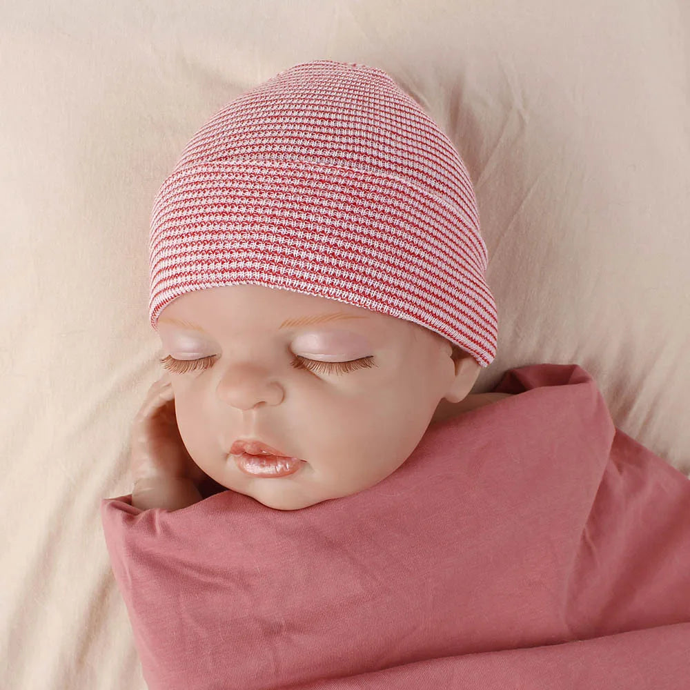 Double Layer Newborn Hospital Hat Baby Hats Nursery Beanie Cap with Bow Cute Striped Infant Hat Soft Turban Hats for Baby Girls