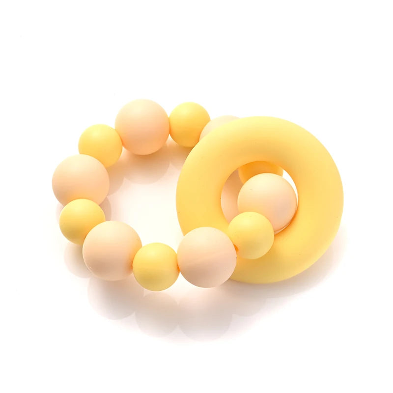 Baby Silicone Teether Ring Pendant Food Grade Silicone Round Beads Bracelet Rattle Toys For Baby Teething Safe Care Chew Toys