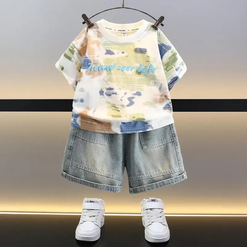 Summer Baby Boy Clothes Sets Cotton Cartoon Casual T-Shirt Shorts 2PCS Children's 2025 New Top & Bottom Sets Fashion Kids Suit