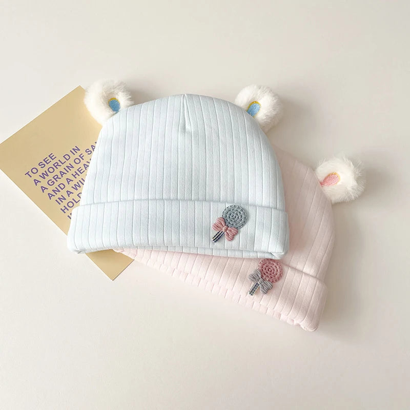0-3 Months Newborn Fetal Hats Korean Cute Soft Cotton Boy Girl Autumn Winter Warm Beanies Caps Solid Color Infant Kids Bonnets