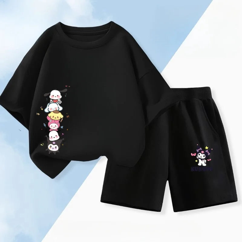 Summer Baby Girl Clothes Set Children Sanrio Pochacco Cartoon Printing T-shirt and Short 2 Pcs Suit Kid Shorts Sleeve Tracksuit